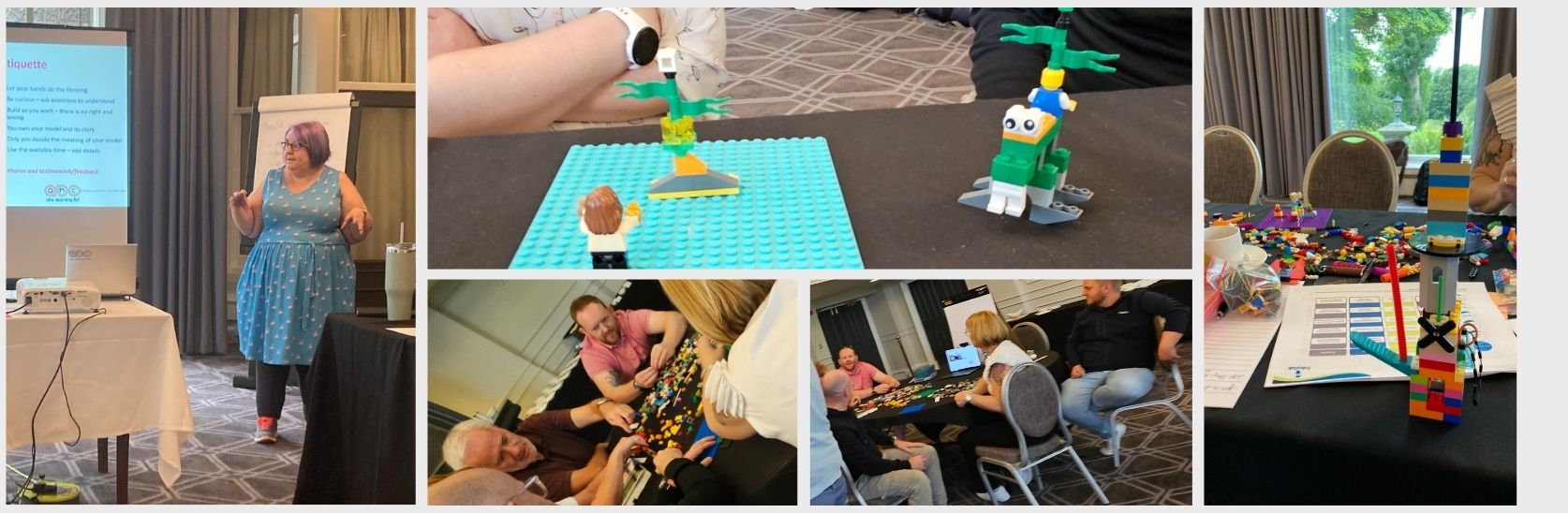 LSP FidesOaks A collage of images from the Lego Serious Play High Performing Teams day with FidesOaks